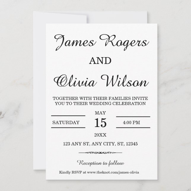 Black and White Minimal Wedding Invitation (Front)