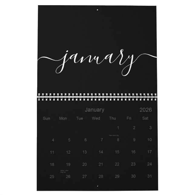 Black and White Minimalist 2026 Calendar (Jan 2026)