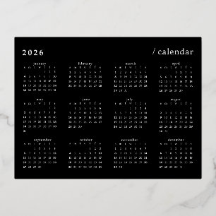 Black and White Minimalist 2026 Calendar Foil Holiday Postcard