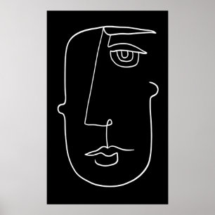 Black and White Minimalist Abstract Face Poster