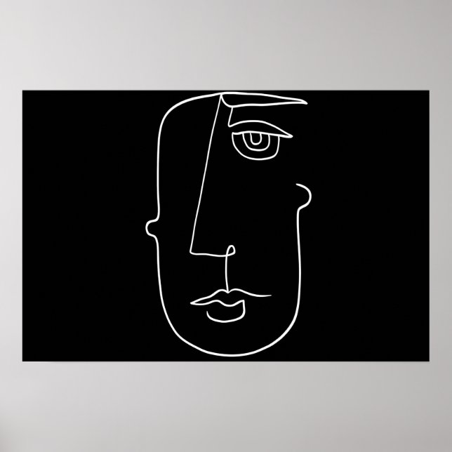 Black and White Minimalist Abstract Face Poster (Front)