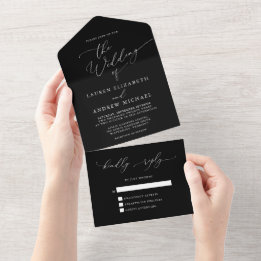 Black and White Minimalist All in One Wedding All In One Invitation