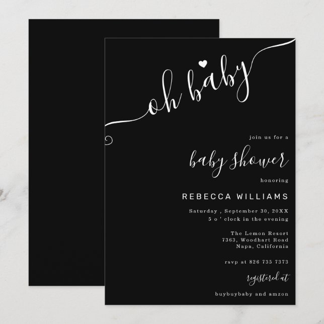 Black and White Minimalist Baby Shower Invitation (Front/Back)