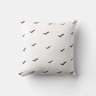 Black and White Minimalist Birds Pattern/Print Throw Pillow