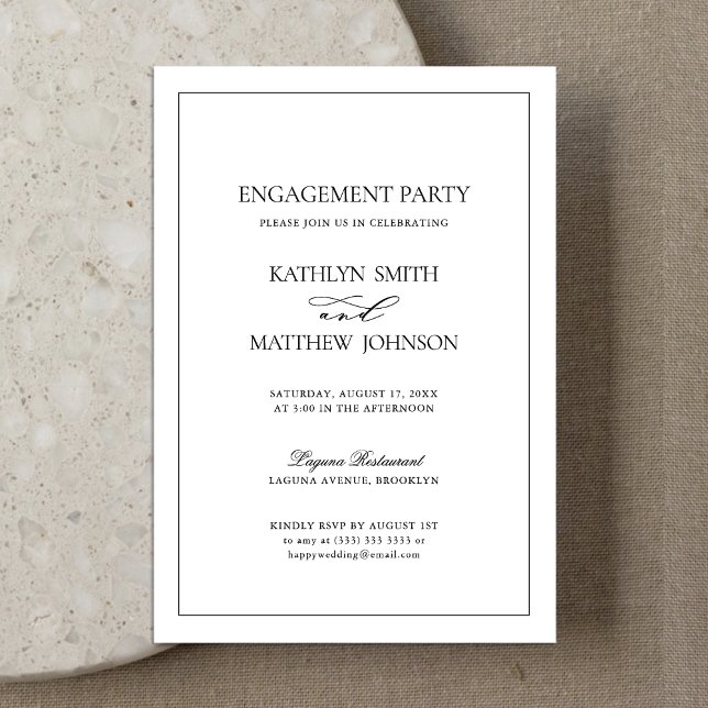 Black and White Minimalist Border Engagement Party Invitation (Creator Uploaded)