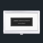 Black and White Minimalist Business Card Holder<br><div class="desc">This black and white minimalist business card case features your name and profession in a modern white typography on black background framed in white.  Perfect for consultants,  designers as well as other business professionals where a simple design is preferred.</div>