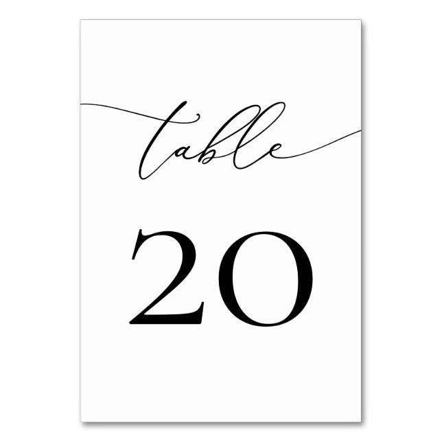 Black and White Minimalist Calligraphy Table Numbe Number (Front)