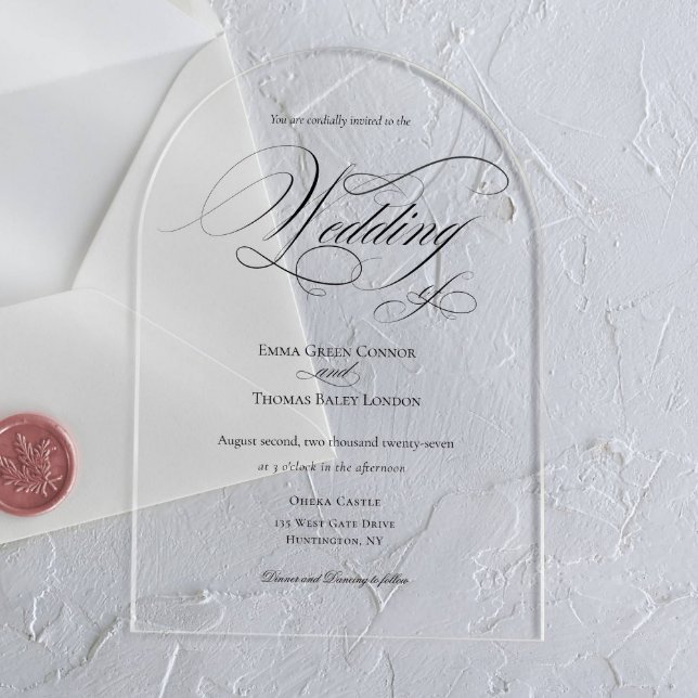 Black and White Minimalist Calligraphy Wedding Acrylic Invitations (Creator Uploaded)