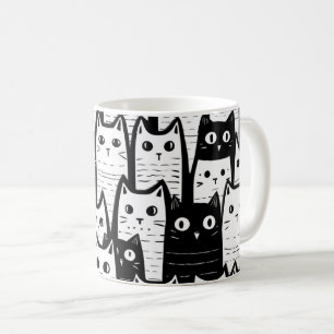 Black and White Minimalist Cat Pattern Coffee Mug