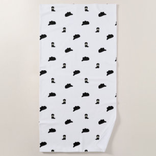 Black and White Minimalist Cowboy Rodeo Pattern Beach Towel
