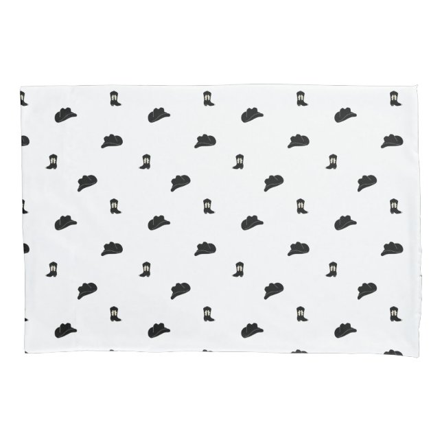 Black and White Minimalist Cowboy Rodeo Pattern Pillowcase (Front)