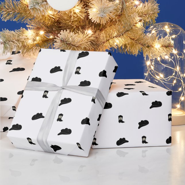 Black and White Minimalist Cowboy Rodeo Pattern Wrapping Paper (Holidays)