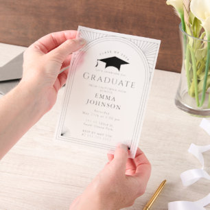 Black and White Minimalist Deco Graduation Party Vellum Invitations