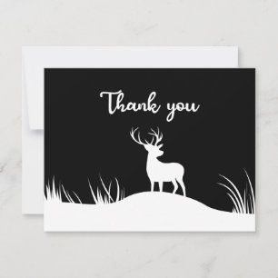 Black And White Minimalist Deer Memorial Funeral Thank You Card