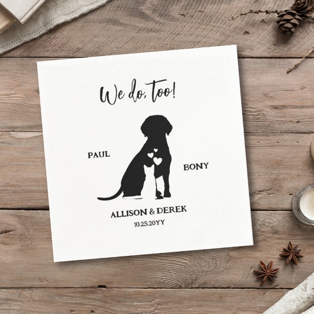 Black and White Minimalist Dog Cat Pet Wedding Napkin (Creator Uploaded)