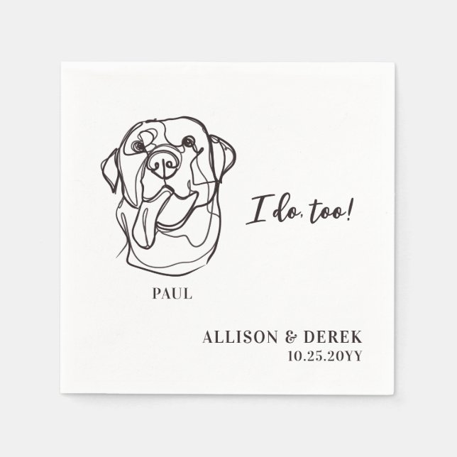Black and White Minimalist Dog Pet Simple Wedding Napkin (Front)