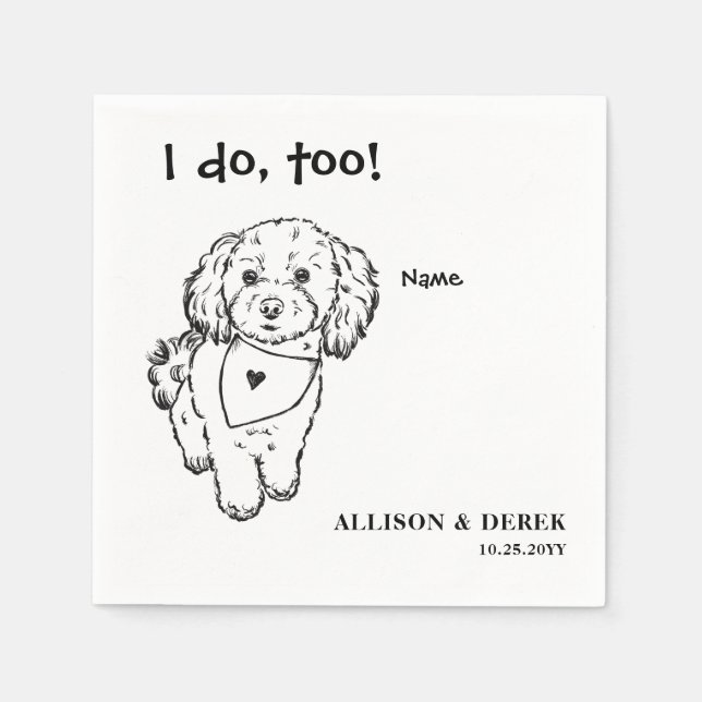 Black and White Minimalist Dog Portrait Wedding Napkin (Front)