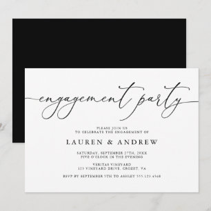 Black and White Minimalist Engagement Party Invitation