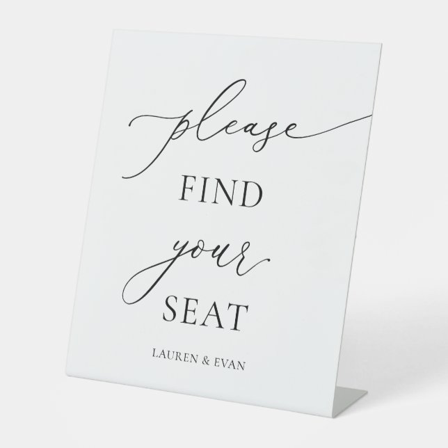 Black and White Minimalist Find your Seat 1 Pedestal Sign (Front)