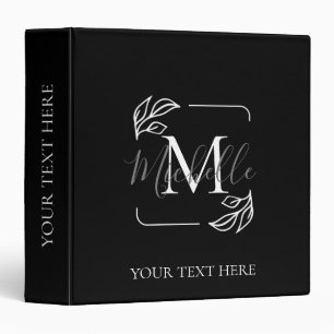 Black and White Minimalist Floral Binder