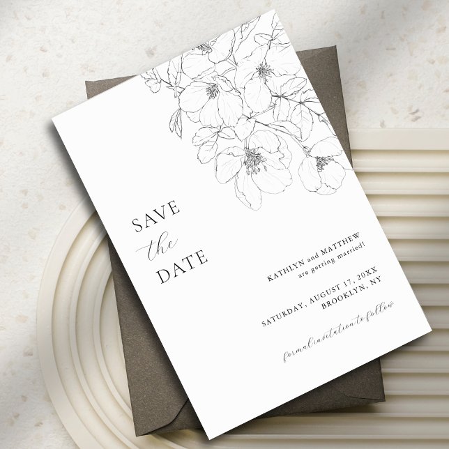 Black and White Minimalist Floral Modern Wedding Save The Date (Creator Uploaded)