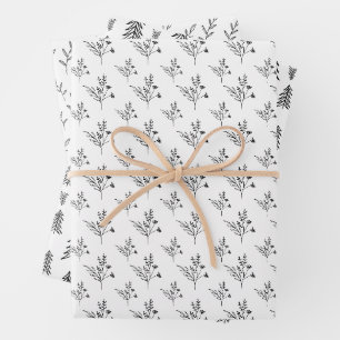 Black and white minimalist  floral wrapping sheets