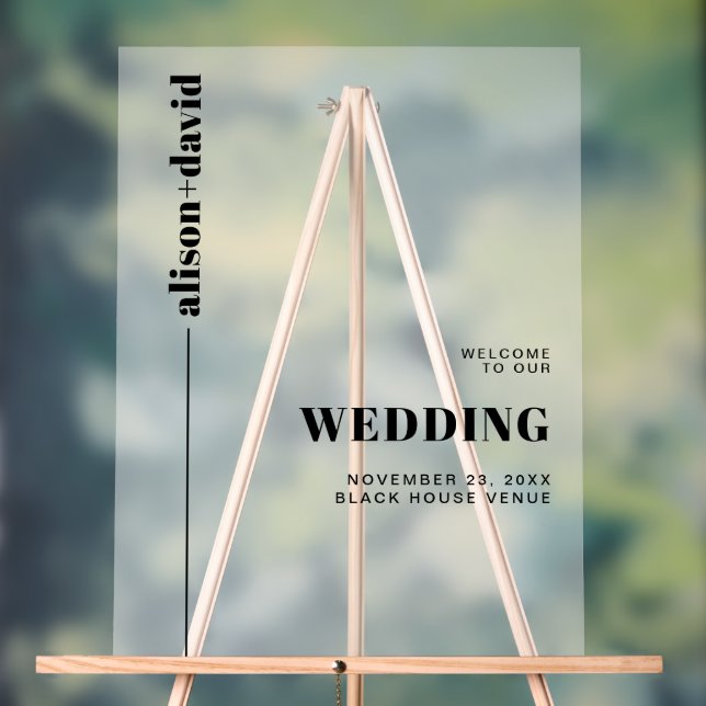 Black and white minimalist frosted wedding WELCOME Acrylic Sign (Neutral)