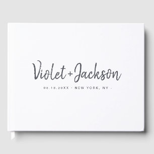 Black and white minimalist handwritten script guest book