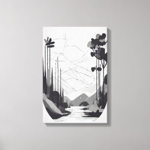 Black and White Minimalist Landscape Abstract Art Canvas Print