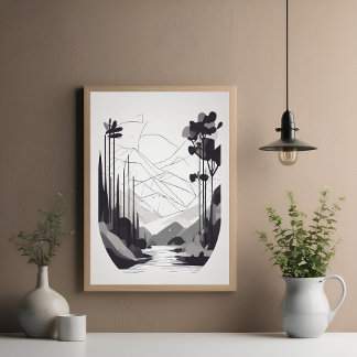Black and White Minimalist Landscape Abstract Art Poster