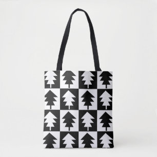 Black and White Minimalist Modern Christmas Tree Tote Bag