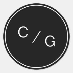 Black and white minimalist modern couple monogram classic round sticker