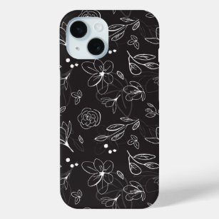 Black and White Minimalist Modern Florals Leaves iPhone 15 Case