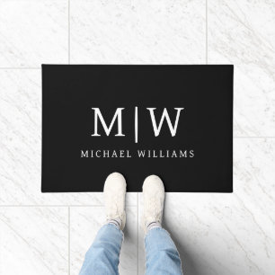 Black and White Minimalist Modern Monogram Doormat