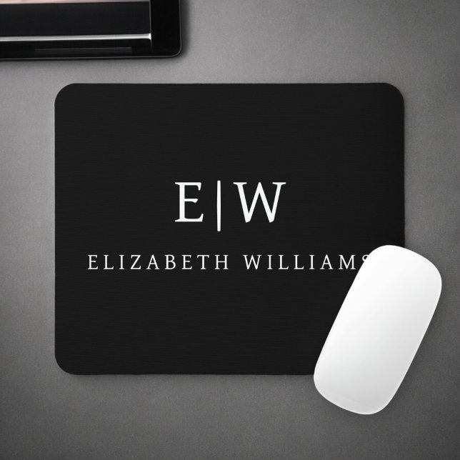 Black and White Minimalist Modern Monogram Mouse Pad (Creator Uploaded)