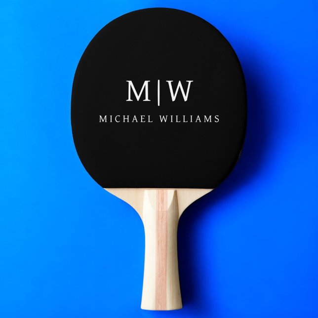 Black and White Minimalist Modern Monogram Ping Pong Paddle (Creator Uploaded)