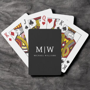 Black and White Minimalist Modern Monogram Playing Cards