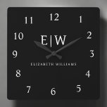 Black and White Minimalist Modern Monogram Square Wall Clock<br><div class="desc">Introducing our Black and White Minimalist Modern Monogram Collection: Embrace simplicity and sophistication with our minimalist designs, curated to elevate your style effortlessly. Crafted with a keen eye for modern aesthetics, this collection features sleek black and white designs accentuated by personalized monograms. From chic stationery to versatile accessories, our collection...</div>