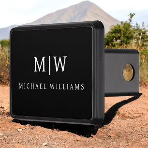 Black and White Minimalist Modern Monogram Trailer Hitch Cover