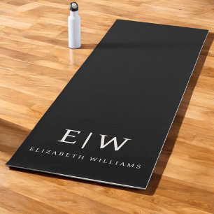 Black and White Minimalist Modern Monogram Yoga Mat