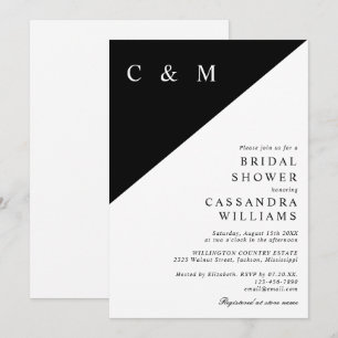 Black And White Minimalist Monogram Bridal Shower Invitation