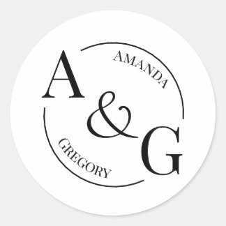 Black and White Minimalist Monogram Name Sticker