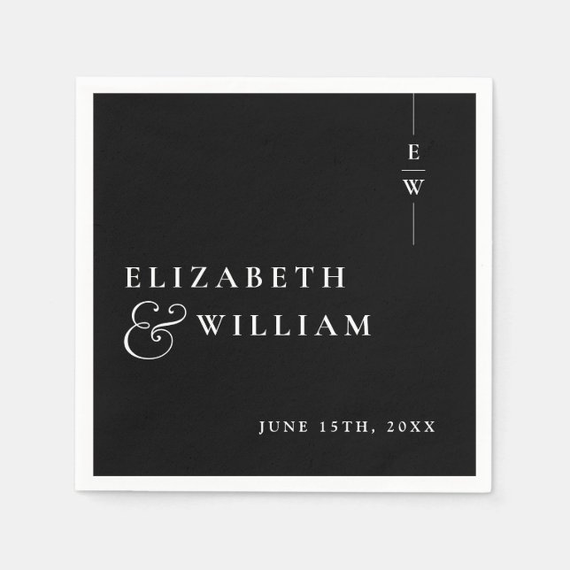 Black And White Minimalist Monogram Wedding Napkin (Front)