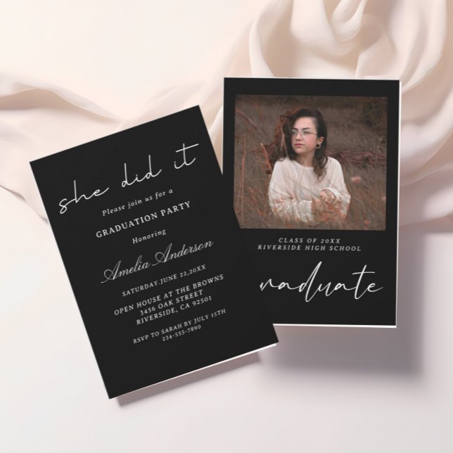 black and white Minimalist  Photo Graduation  Invitation (Creator Uploaded)