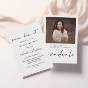 black and white Minimalist  Photo Graduation  Invitation