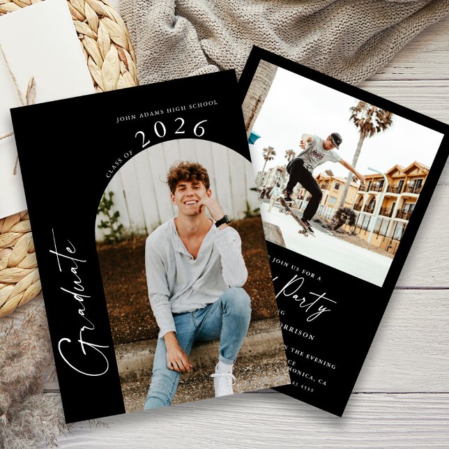 Black And White Minimalist Photo Graduation Party Invitation (Creator Uploaded)
