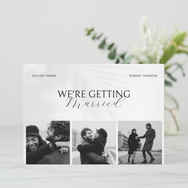 Black and white minimalist photo wedding  invitation (Standing Front)