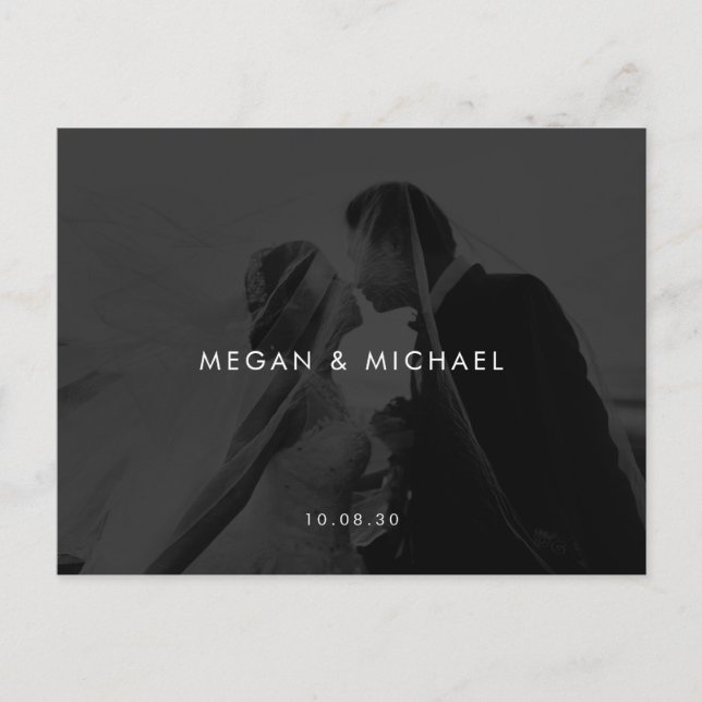 Black and white minimalist photo wedding  postcard (Front)