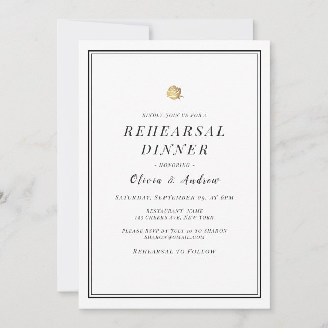 black and white minimalist Rehearsal Dinner Invitation (Front)