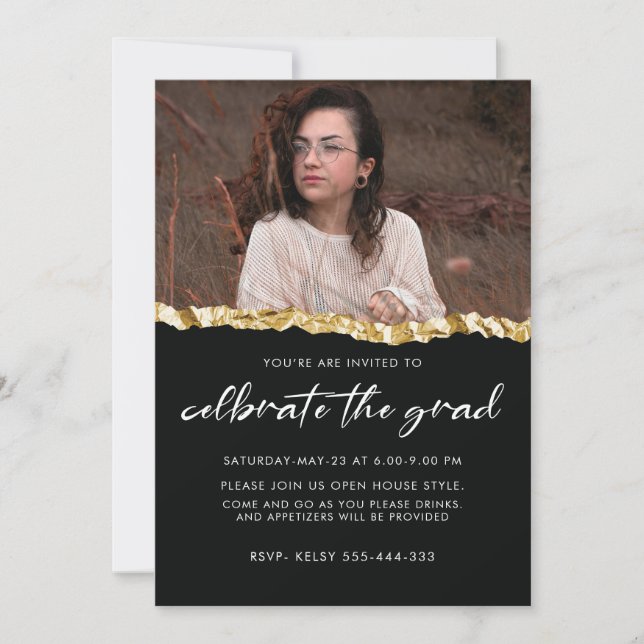 black and white  Minimalist Senior Graduation  Invitation (Front)
